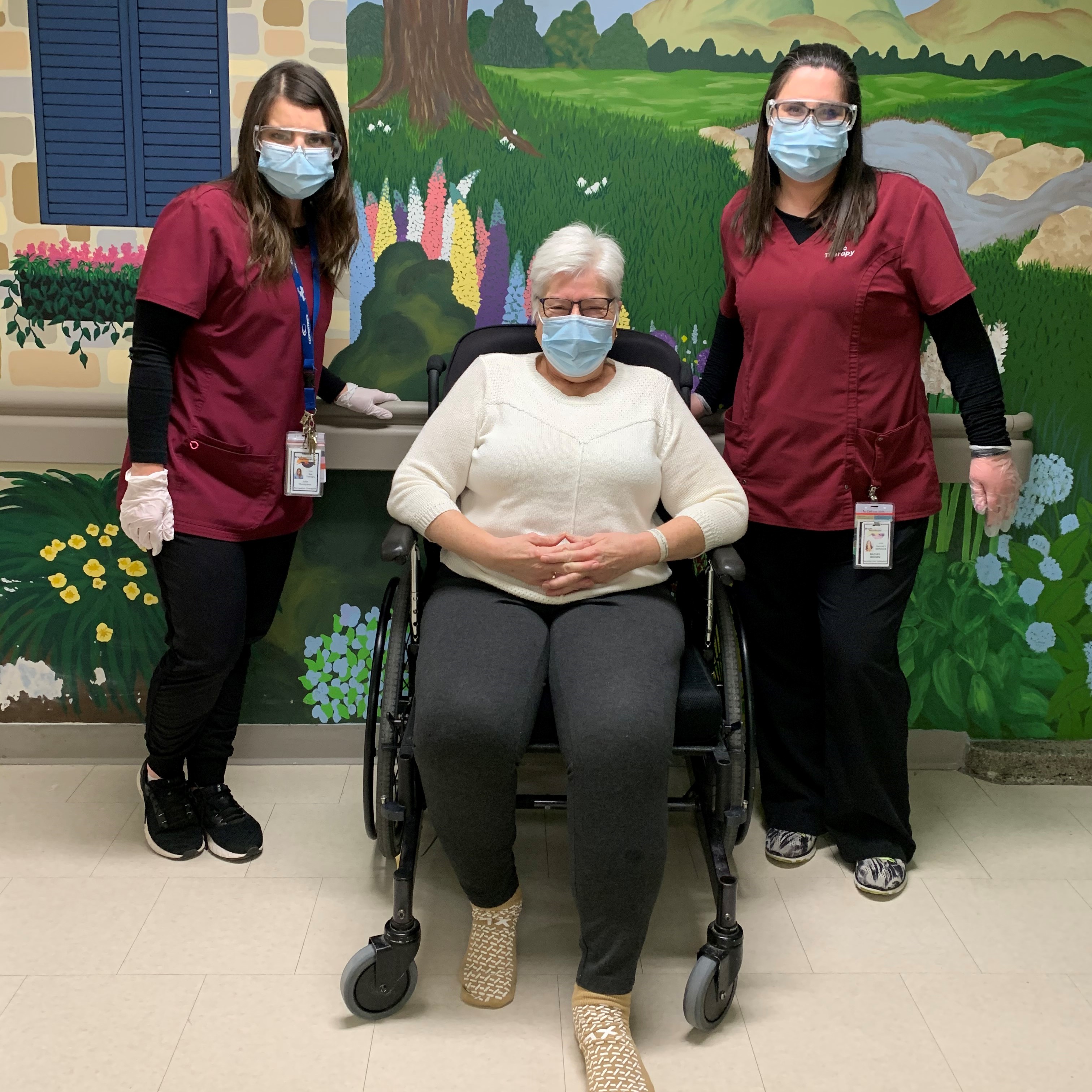 The DOVE Program recreational therapists, Julie and Rachel. with patient Mary Kaus