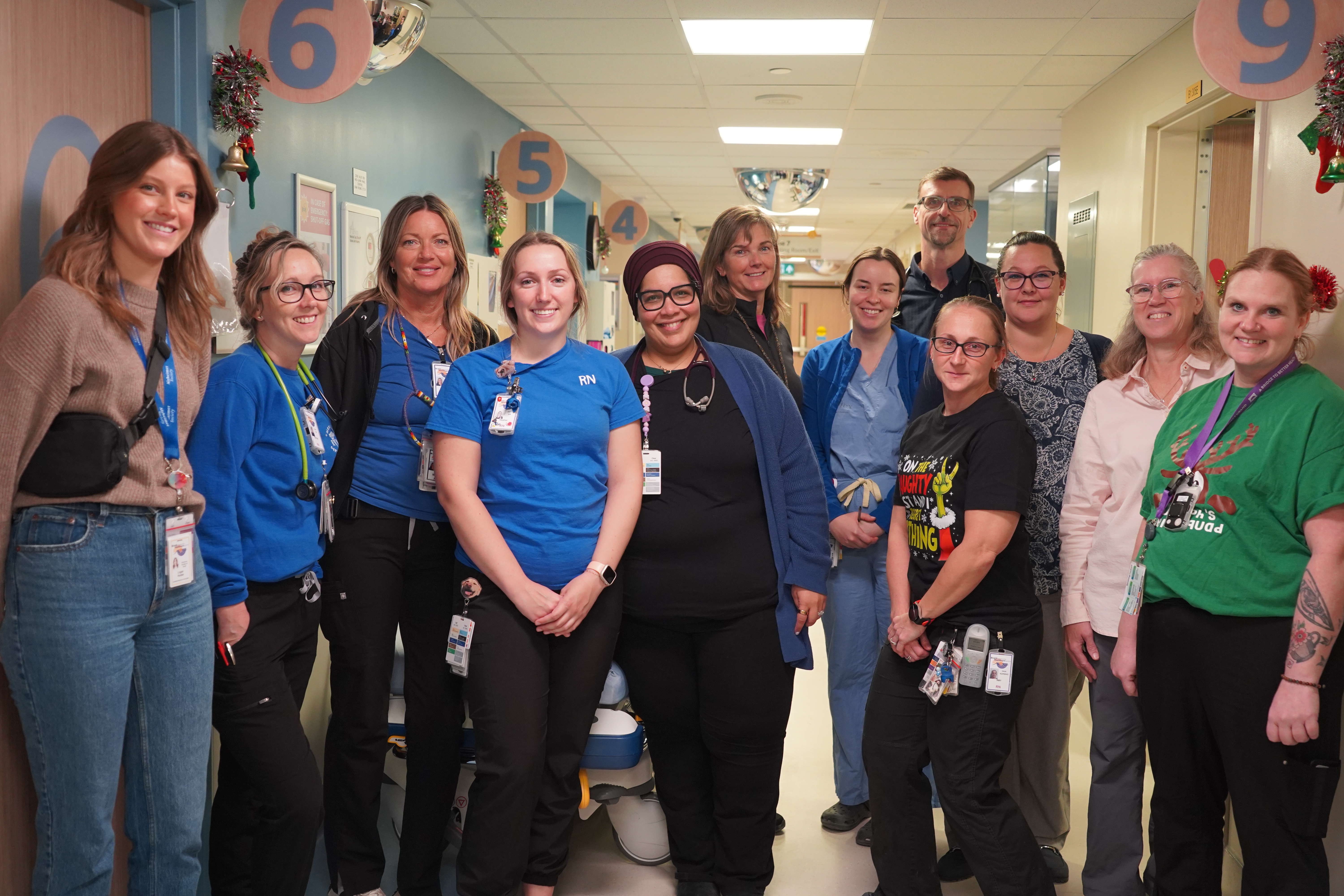 Brantford General Hospital Emergency Department nurses and staff with Dr. Somaiah Ahmed (fifth from left) and Dr. Tom Szakacs (in the back row). 