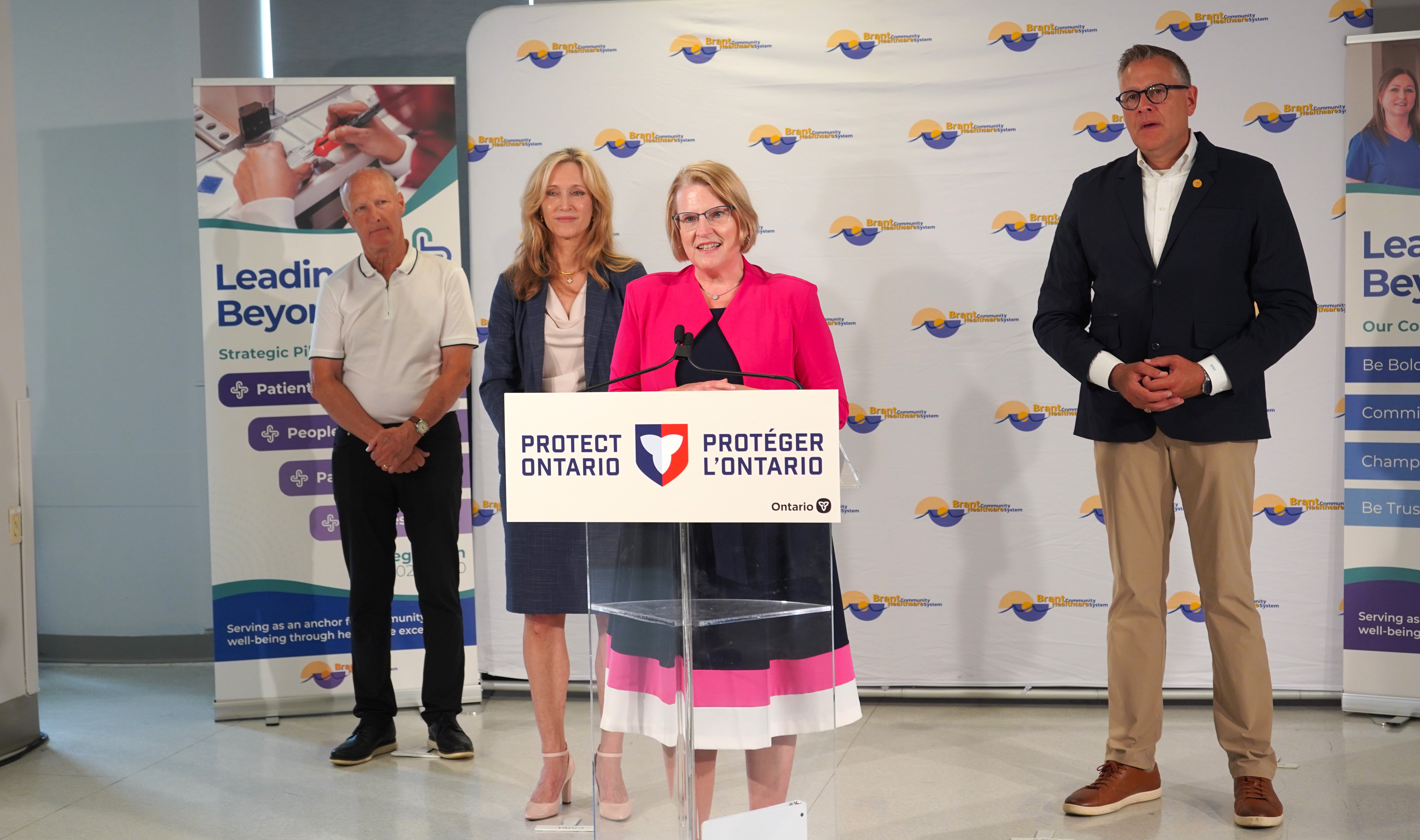 L-R: Paul Emerson, Chair of the Redevelopment and Properties Committee of the BCHS board, BCHS President and CEO Bonnie Camm, Deputy Premier and Minister of Health of Ontario, Sylvia Jones and MPP Brantford Brant - Will Bouma