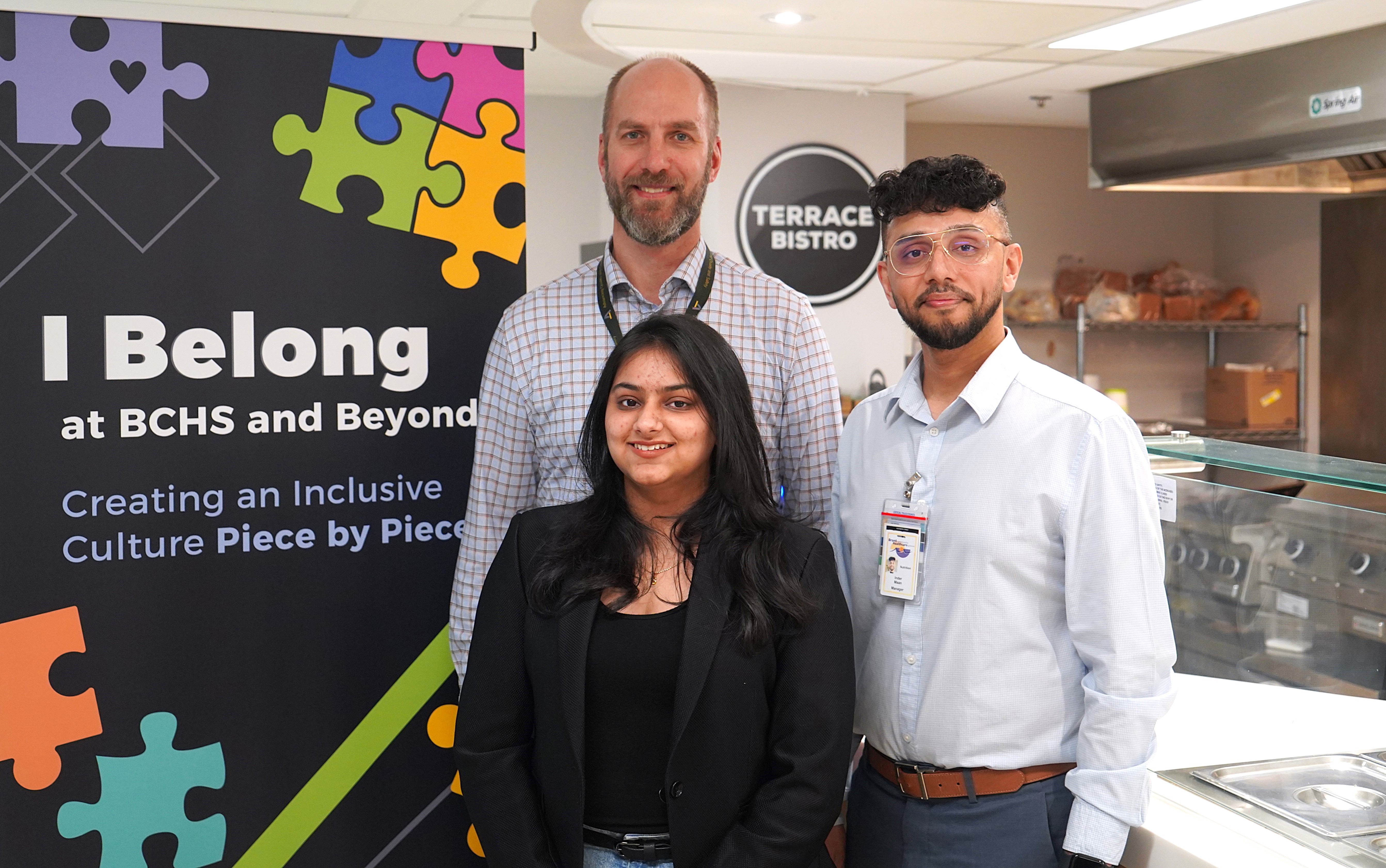 clockwise from bottom, Swati Ghai, manager, Terrace Bistro; Joe Belancic, director, procurement and nutrition services; and Inder Mann, manager, nutrition services.