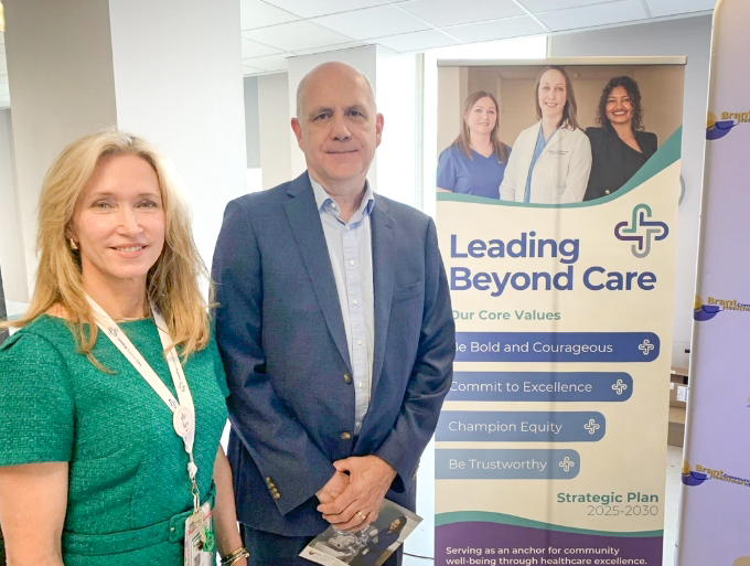 Bonnie Camm, president and CEO of the Brant Community Healthcare System, and Dave Diegel, chair of the healthcare system's board of directors.