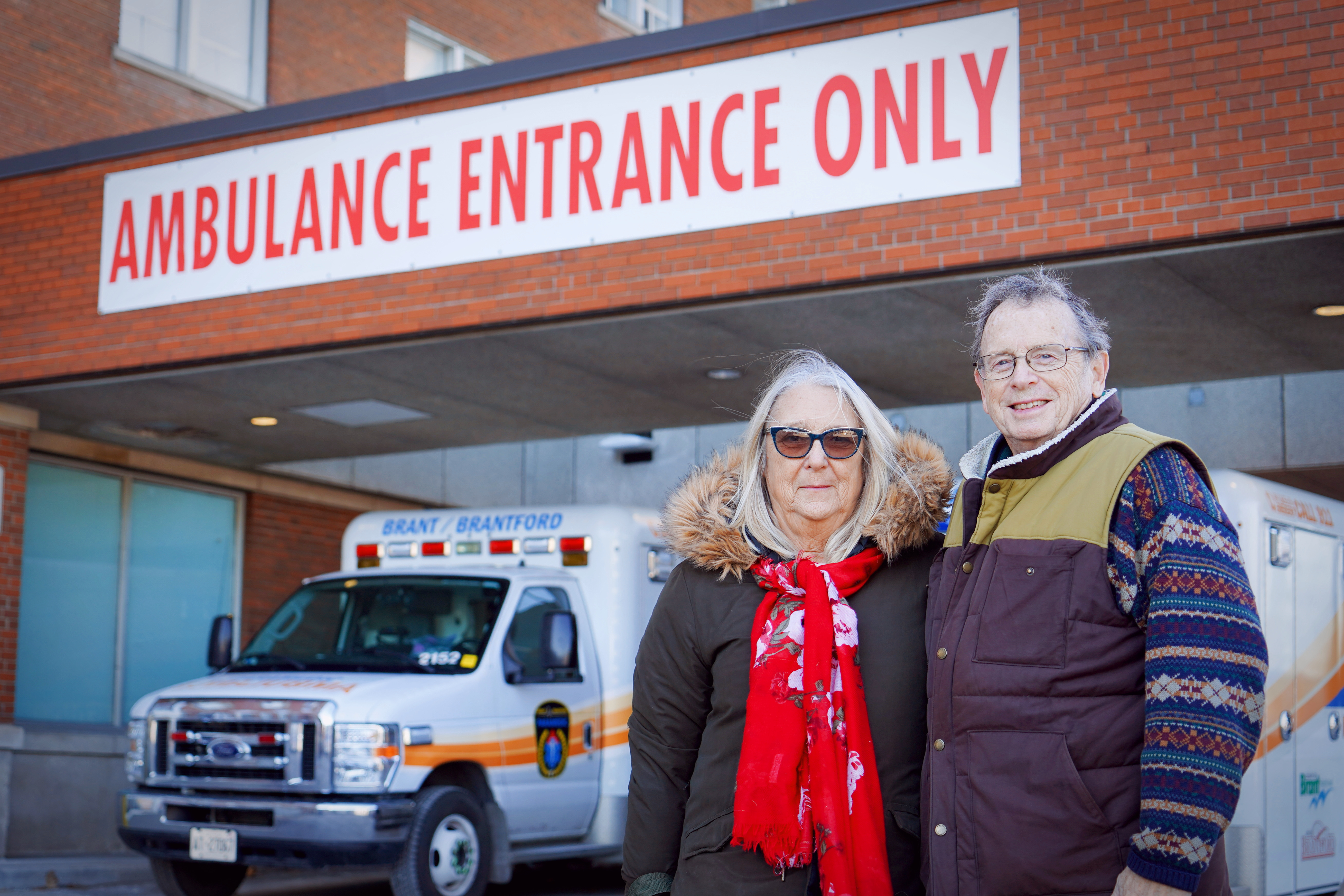 Bob Ion, who recently had a stay at Brantford General Hospital, stands outside the medical facility with his wife Jane.