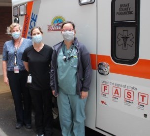 Oct. 29 is World Stroke Day. Promoting learning the signs of stroke, or FAST, are: Elke Hilgendag (left),clinical manager of the stroke program at the Brant County Healthcare System; Dr. Angela Fleming, a radiologist, and Danielle Swart, physician assistant in the emergency department.