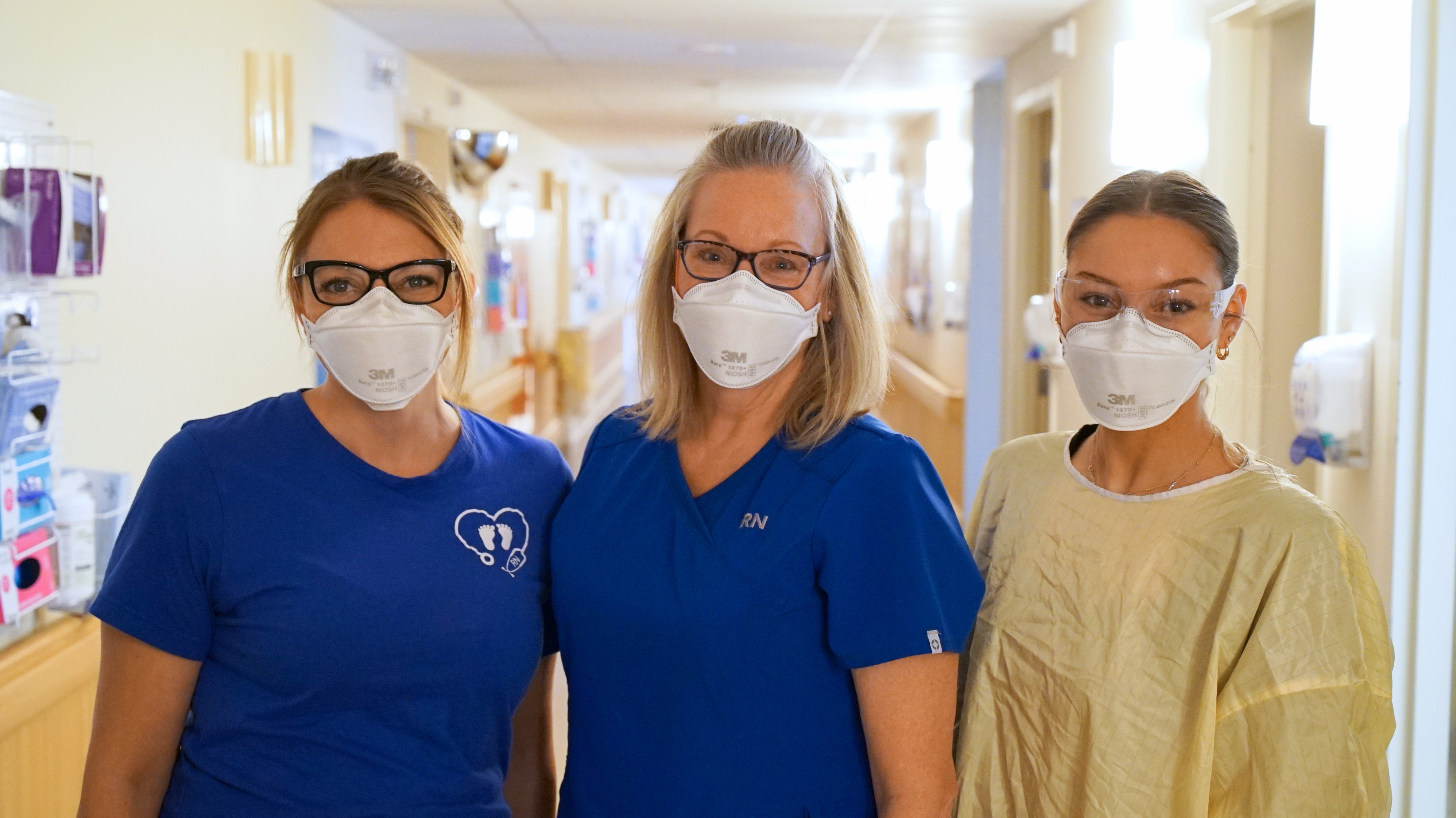 Liz Almeida (centre), a registered nurse in the neonatal intensive care unit at Brantford General Hospital, poses with her clinical manager, Angie Fraser, (left) and daughter Olivia Almeida), who has recently joined the Brant Community Healthcare System as a COVID screener.