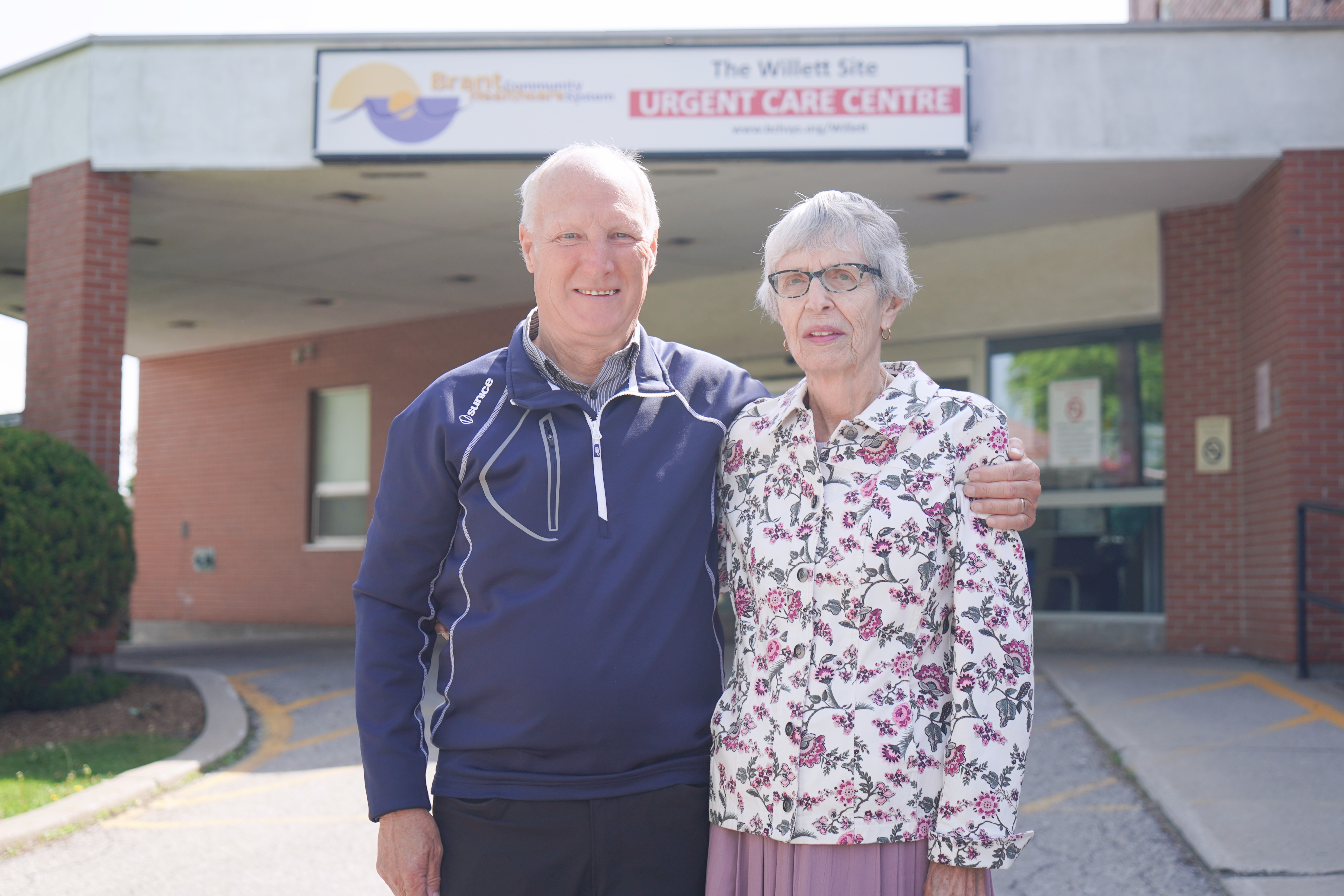 Paul Emerson, chair of the Brant Community Healthcare System board of directors, stands with Fran Lainson, a former nurse at Paris's Willett Hospital