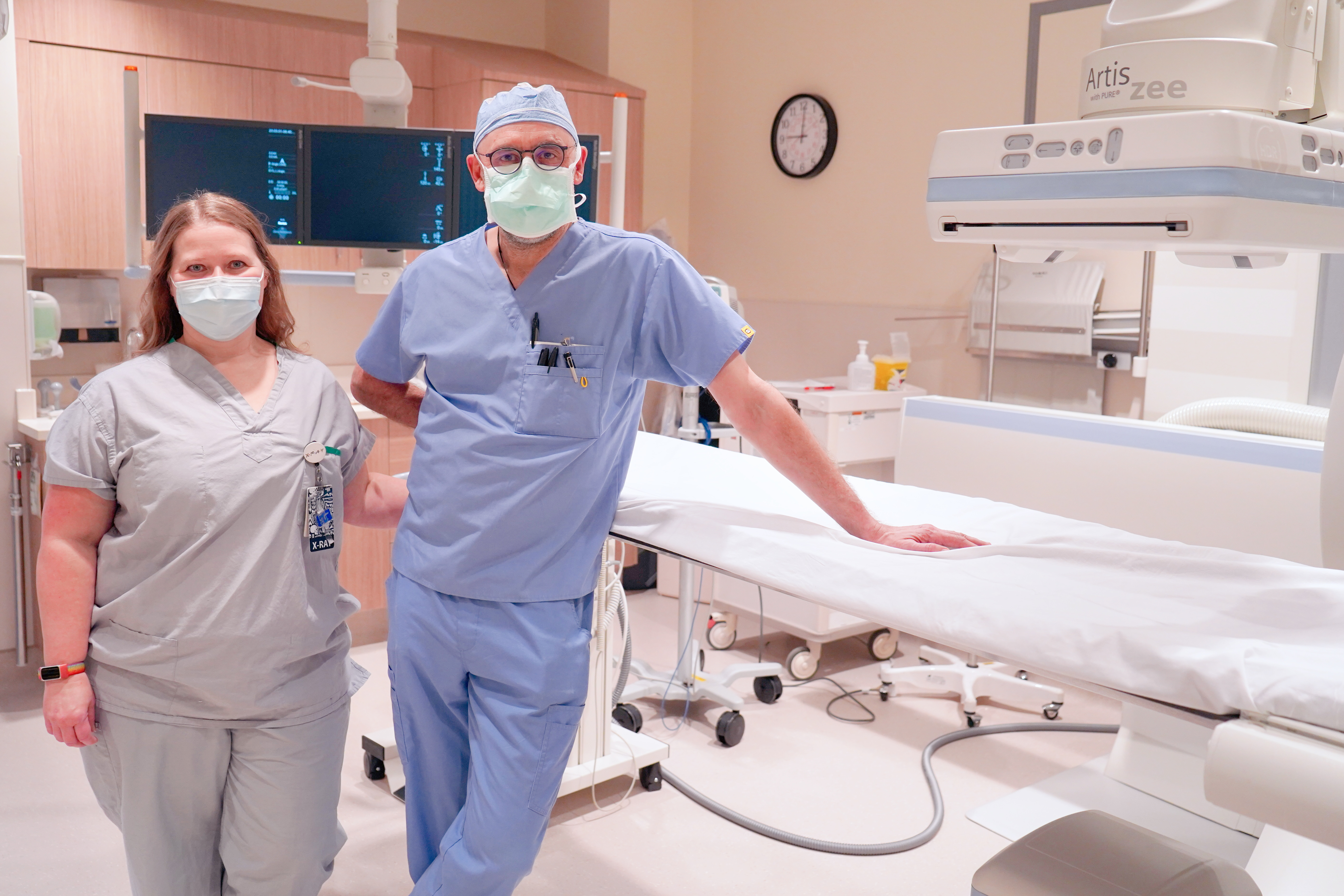 Leah Dunseith, left, medical radiation technologist, and Dr. Maurice Voss, interventional radiologist