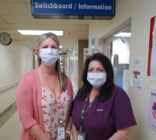 Amy Adams (left), manager of health information services with the Brant Community Healthcare System, with switchboard service clerk Lucy Taylor