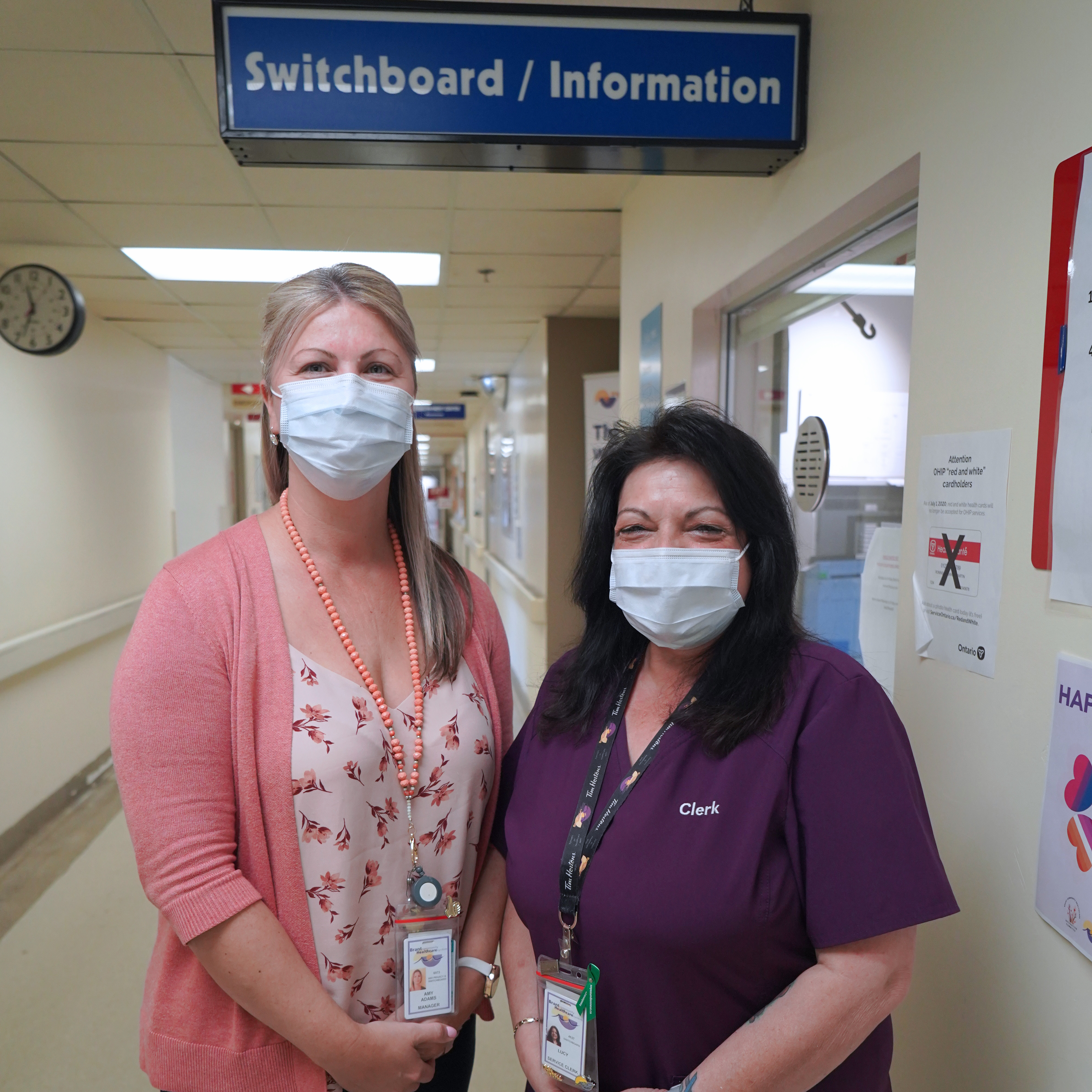 Amy Adams (left), manager of health information services with the Brant Community Healthcare System, with switchboard service clerk Lucy Taylor.